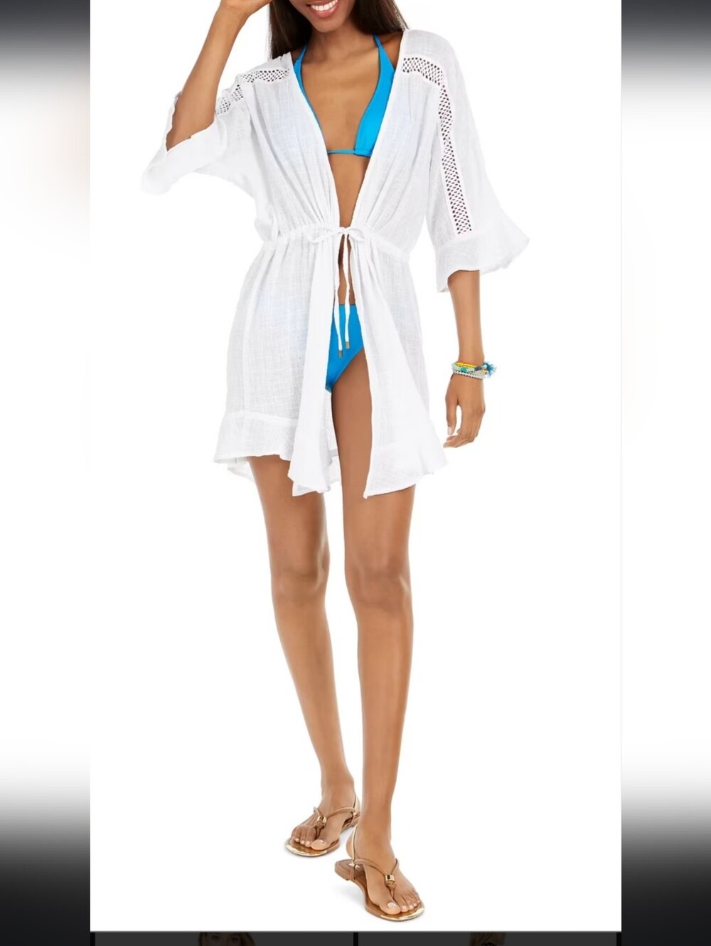 White Tie-Waist Beach Cover-Up Robe